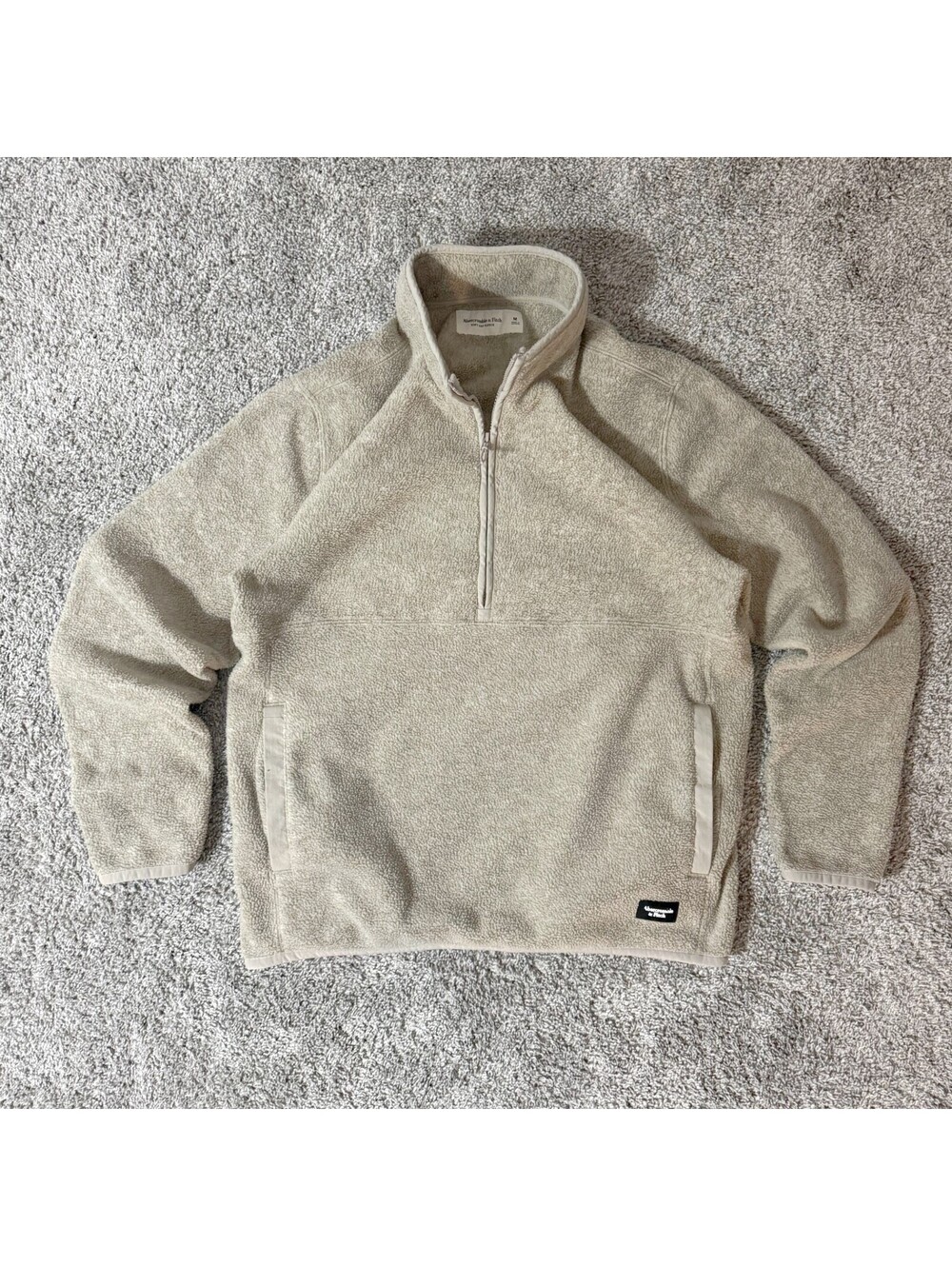 Abercrombie & Fitch Mens Soft A&F Beige Fleece Half Zip Pullover Jacket Medium